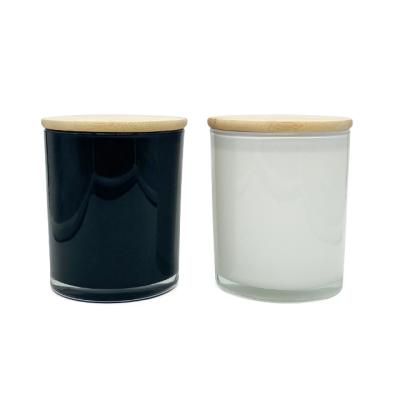 China Making Scented Candles Factory LKA08P Wholesale Inner Spray White And Inner Black Glass Candle Cup for sale