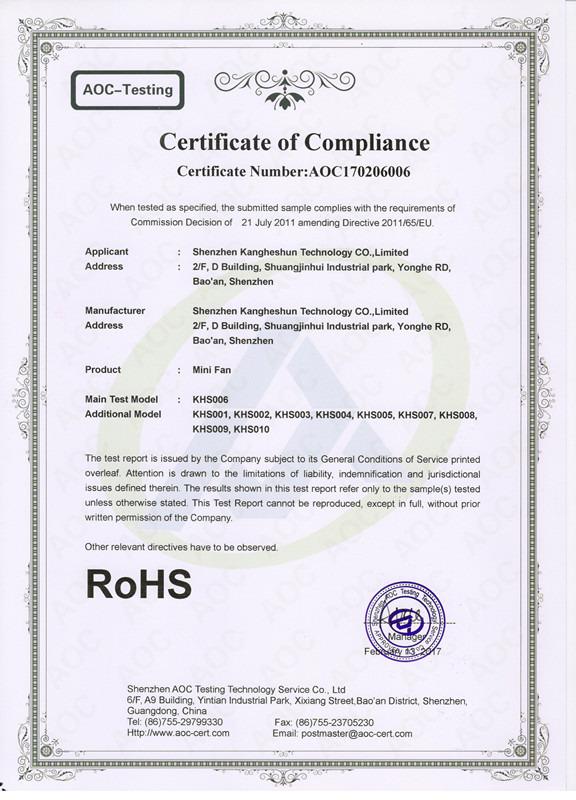 RoHS - Shenzhen Kangheshun Technology Co., Limited