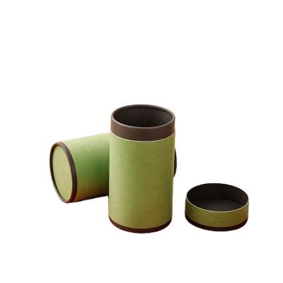 China Recycled Materials Capsule Food Grade Airtight Compound Easy Peel Off Lid Original Design Small Green Red Tea Packaging Paper Cans Tube Box for sale