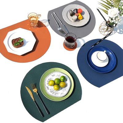 China Durable semicircle shape double-layer Nordic style place mat double-layer household table mat leather restaurant heat insulation Western place mat for sale