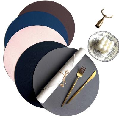 China Sustainable 32CM Round Leather Plate Mat Leather Western Food Mat Of Place Mat Hotel Furnishings for sale