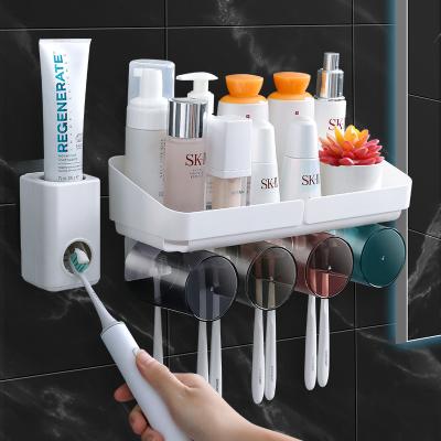 China Viable Multifunctional Whole Set Toothbrush Holder Toothpaste Dispenser Toothbrush Storage Box Bathroom Toothbrush Holder for sale