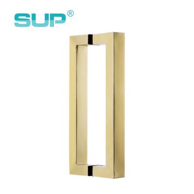 China Modern Luxury Natural Brass Polished Brass Shower Door Square Handles for sale