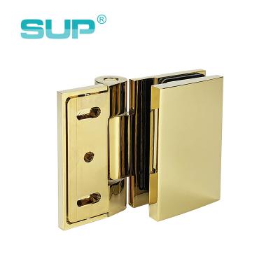 China Jiangmen Factory Modern Brass Shiny Shower PVD Glod Soft Narrow Glass Door Hinge for sale