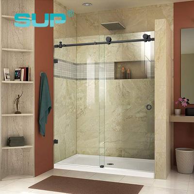 China Modern Jiangmen Factory North America Design 304 SS Frameless Two Wheels With Safety Pin Sliding Shower Door Hanger for sale