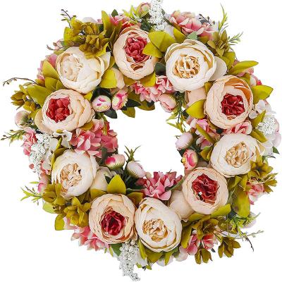 China Pleasant Factory Direct 50CM Peony Garland Artificial Flower Wreath For Wedding Wall Decoration for sale