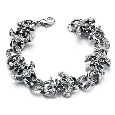 China Vintage Retro Fashion Jewelry Skull Anchor Ship Bracelet Men's Punk Bracelet for sale