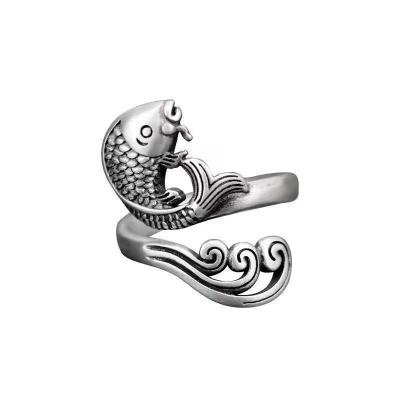 China Silver Fish Yuyuelongmen Koi 925 Ring for sale