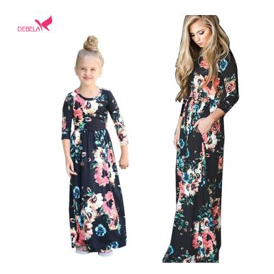 China Breathable Womens High Waist Printed Casual Dress Kids Matching Dresses Maxi Dress for sale