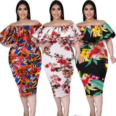 China 2021 breathable new summer casual floral stretching off shoulder plus size women's dresses for sale