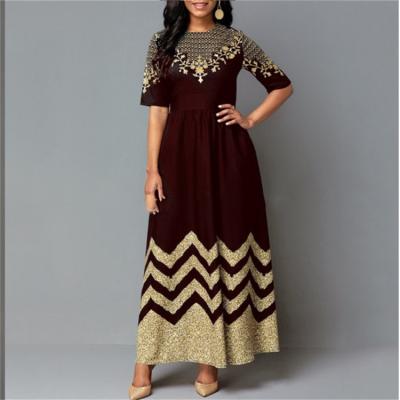 China New European and American border middle sleeve printing American women's long dress Islamic style Muslim dress S-3XL for sale