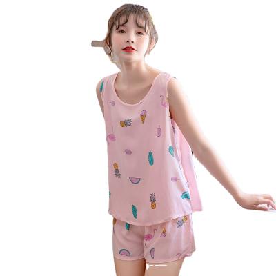 China Summer QUICK DRY cotton women pajamas set silk two piece shorts lovely beach top fresh girl home clothes set for sale