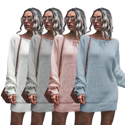 China Anti-wrinkle Ladies Fashion Long Tops Lantern Sleeve Sweater Dress Women Clothing Loose Casual Dress for sale