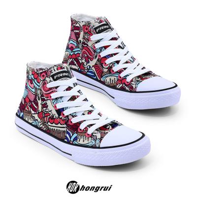 China OEM New Style Wholesale Fashionable Lightweight Canvas Shoes Custom Printed Lace Up Women High Top Casual Canvas High Top Sneakers for sale