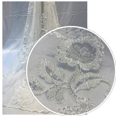 China Viable Wholesale Embroidered Fabric Beads Lace Up For Dress Wedding for sale