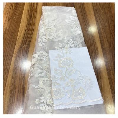 China Viable Wholesale Embroidered Fabric Beads Lace Up For Dress Wedding for sale