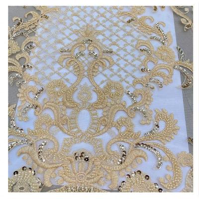 China Black And White Heavy Beaded Luxury Brand Viable Fabric High Quality Embroidery Lace Fabrics Embroidery Lace for sale