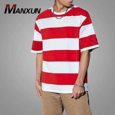 China Hot Sale Anti-Shrink Anti-Shrink Plus Red Horizontal Men's T-Shirts Stripe Men's T-shirts Collar Size Summer Popular Round Tees Men for sale