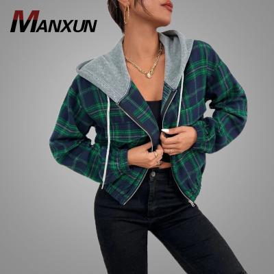 China Anti-pilling Anti-pilling OEM Customize Women Zip Up Hoodie Sweatshirt Fashionable Jacket Oversized Checked Hoodie With Big Pocket for sale