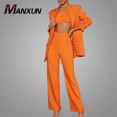 China Viable High Quality Women's Clothing Button Flap Pocket Blazer Single Women Suits Orange Slim Fit Suits Simple Fashionable Female Suit for sale