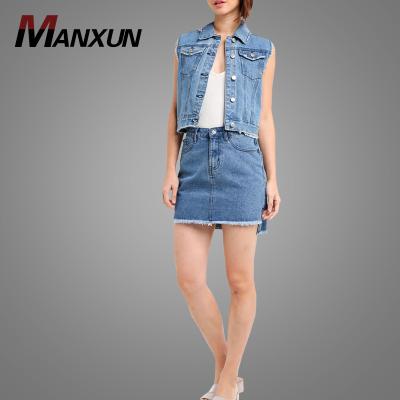 China Hotsale Neweast Summer Stylish Clothing Anti-Static Anti-Static Women Clothing Two Piece Set Denim Vest And Skirt Cheap Price Online Wholesale for sale