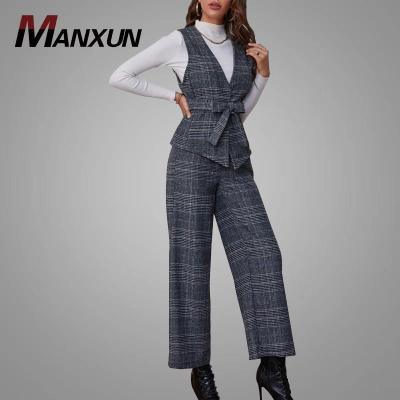 China Anti-Wrinkle Plaid Anti-Wrinkle New Arrival Waist Coat Tracksuits Women Two-piece High Waist Pant Ladies Set Waistband Set Adjustable Women's Tracksuit for sale