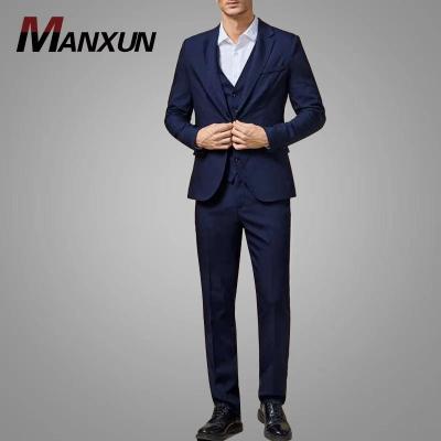 China New Arrival Navy Blue Breathable Solid Suit Slim Fit Set Mens Lapel Collar Blazer Pants Set With Vest Men Formal Two Piece Set Male Suit for sale