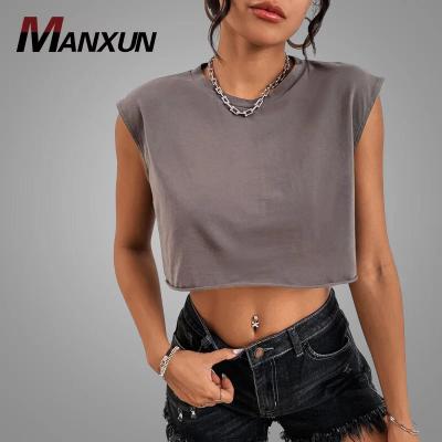 China Customized Solid Crop Tank Anti Pilling Tops Women's Blouses Round Collar Ladies' Blouses Refine Casual Slim Fit Women Blouse Tops for sale