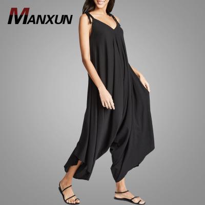 China Anti-Static Summer Anti-Static Hot Selling Women Fashion Sleeveless V-Neck Beautiful Overall Wide Leg Long Skinny Casual Rompers Overall One Piece for sale