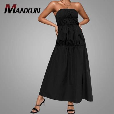 China New Arrival Women's Strapless Casual Dress Maxi Ladies Dresses Summer Sleeveless Line A-line Rocket Dresses Anti-Static Edge Solid for sale