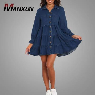 China 2022 New Arrival Breathable Denim Dress Plus Size Womens Clothing Solid Color Casual Loose Jeans Long Sleeve Shirt Dresses for sale