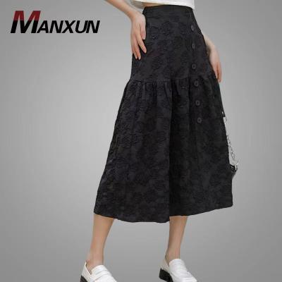 China Breathable Breathable Ladies Full Hem Button High Waist Crew Black Skirt 2022 New Fashion Jacquard Dress for sale