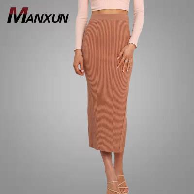 China Body Breathable Skirt Breathable Sexy Soft Long Knitted Ribbed Sweater Wear Elegant Waist A Line High Skirts for sale