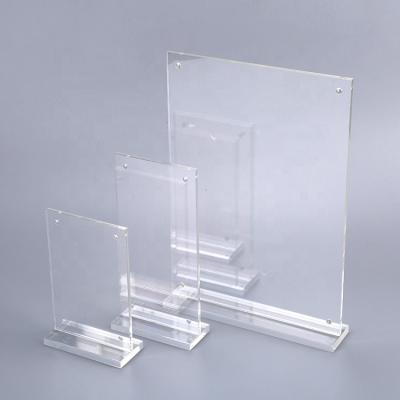 China Restaurants Plexiglass A4/A5/A6 T Shape Plastic Clear Stand Up Menu Magnet Sign Holder For Restaurants for sale