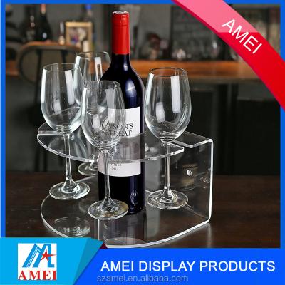 China Viable Clear Acrylic Wine Bottle Rack With Stemware 4 Display Rack Glass Holder for sale