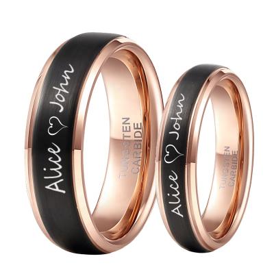 China CLASSIC 4mm/6mm/8mm Personalized Engraved Rose Shiny Black Tungsten Carbide Ring For Engagement Couples for sale