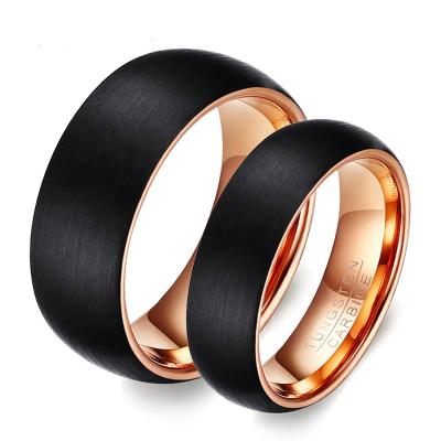 China CLASSIC Black Wedding Band Ring Comfort Fit For Couple of Classic 6mm/8mm Rose Gold Domed Tungsten Carbide for sale