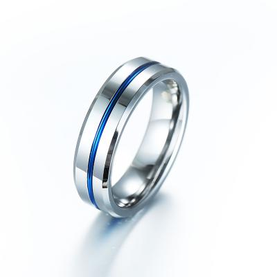 China Alibaba CLASSIC Blue Stick Tungsten Carbide 6mm Flat Steel Ring With Tapered Edges For Men for sale