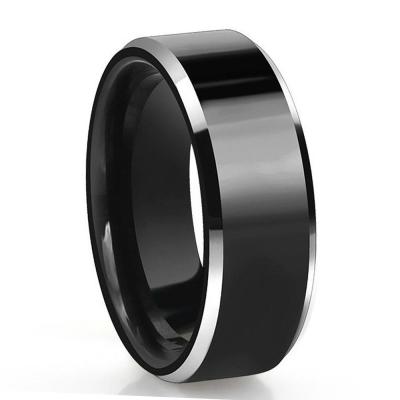 China Wholesale CLASSIC 8mm Checked Bevel Polished Tungsten Carbide Ring For Men Black Engagement Ring For Couple Wedding Band for sale