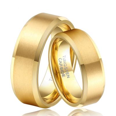 China CLASSIC 18k Gold Plated Brushed Polished Tungsten Ring With Step Bevel Edge High Quality Fashionable Jewelry For Women/Men for sale