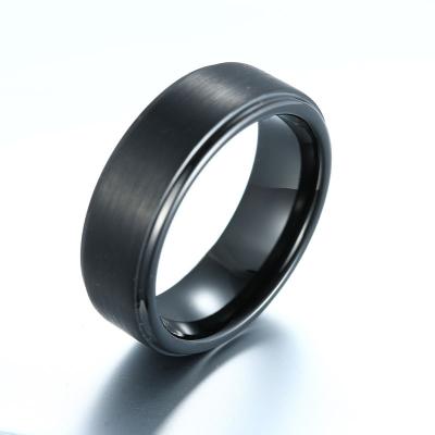 China Hypoallergenic CLASSIC All American Popular Wedding Tungsten Fashion Jewelry Simple Black Ring With Step Edge For Men for sale