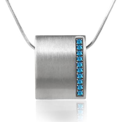 China Wedge TRENDY Tag Rectangle Pendant Necklace with Blue Zircon 10 Stone and Snake Chain Custom Letter for sale