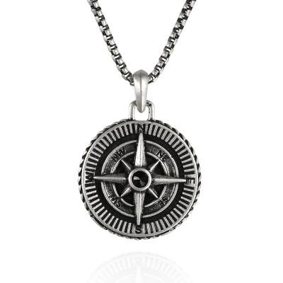 China Round Vintage Nautical North Star Compass Stainless Steel Pendant Pirate Viking Symbol Necklace for sale