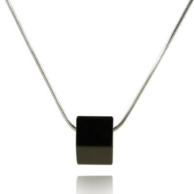 China Custom Hiphop Black Square Stainless Steel Pendants Necklace Jewelry For Hip Hop Men With 18 Inch Snake Chain for sale