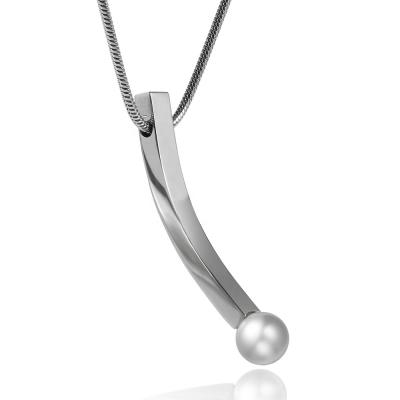 China CLASSIC Freshwater Pearl Long Stick Bar Stainless Steel Pendant Necklace with Snake Chain for Women Jewelry for sale