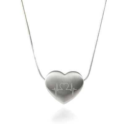 China CLASSIC Personalized Heartbeat Heart Charm Titanium Pendant Necklace For Women Loved With 44cm Snake Chain In Stock for sale