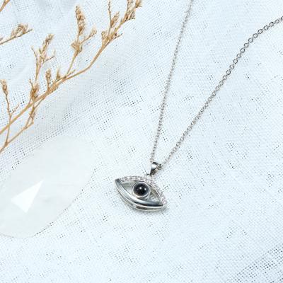 China Fashionable Kolye Projection I Love You 100 Languages ​​White Gold Plated Evil Eye Charm Pendants Necklace For Women for sale