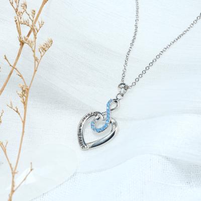 China Fashionable Blue Infinity Heart Necklace Pendant Kolye CZ White Gold Plated Brass For Valentines Day Tasty Jewelry for sale