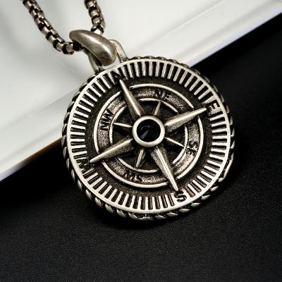 China Vintage Viking North Star Coordinate Necklace Jewelry As Inspirational Gift For Men Antique Silver Plated Compass Pendant for sale