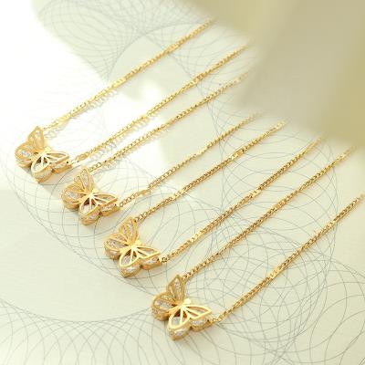 China Fashionable Kolye Cubic Zircon Butterfly Choker Necklace With Rollo Chain Stainless Steel 18k Gold Plated Fashion Jewelry for sale